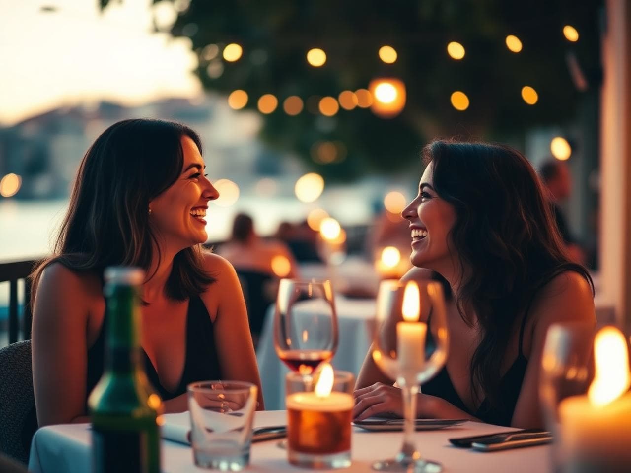 Two members at a candlelit dinner
