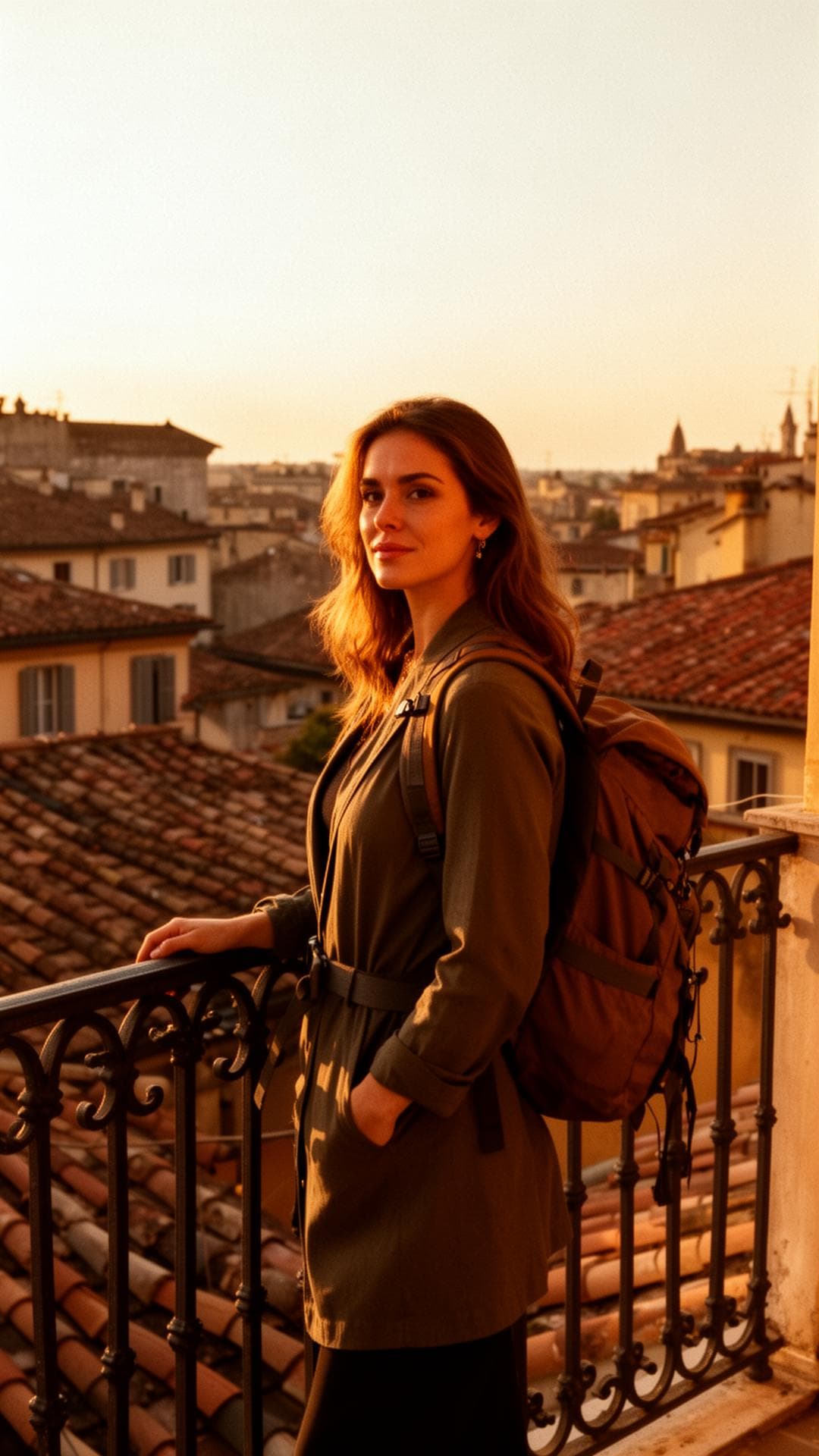 A member of The Two Society on a rooftop in Florence at sunset